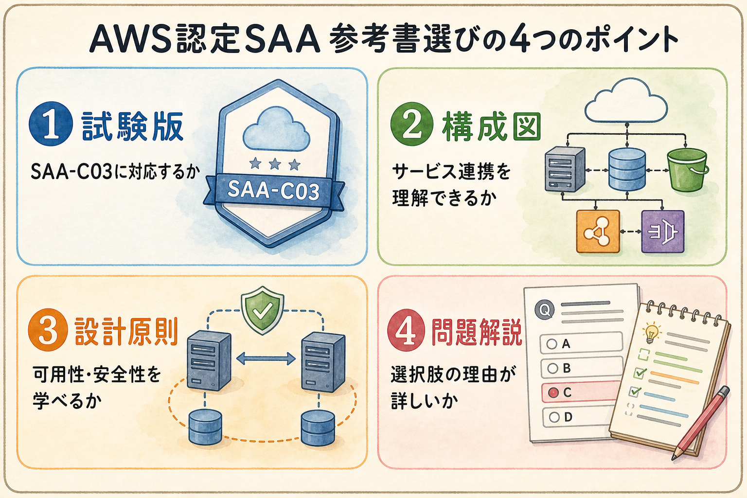 AWS認定SAAの参考書選びの4つのポイント