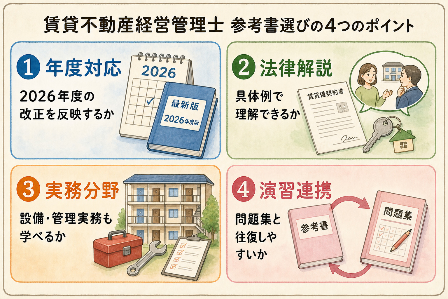 賃貸不動産経営管理士の参考書選びの4つのポイント