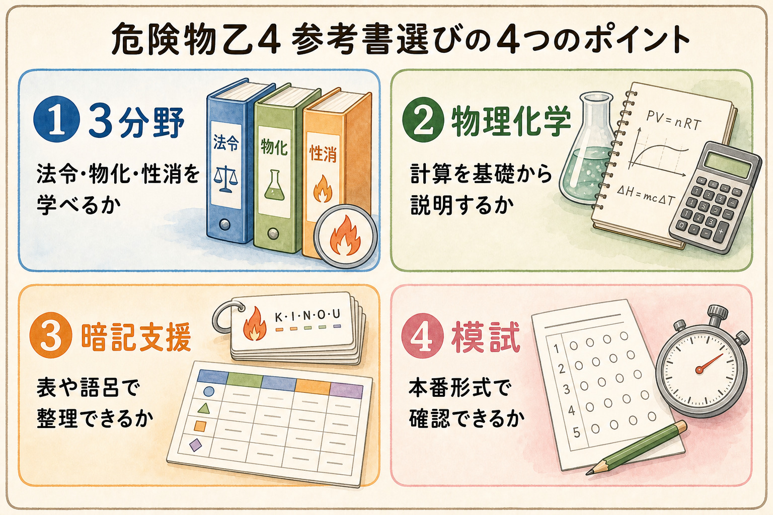 危険物乙4の参考書選びの4つのポイント